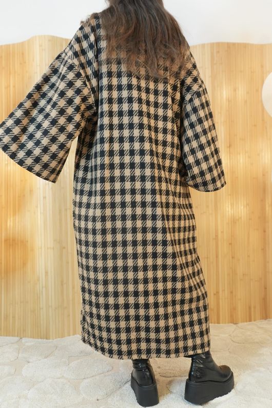 The Holland Houndstooth Longline Duster Jacket Camel /11=